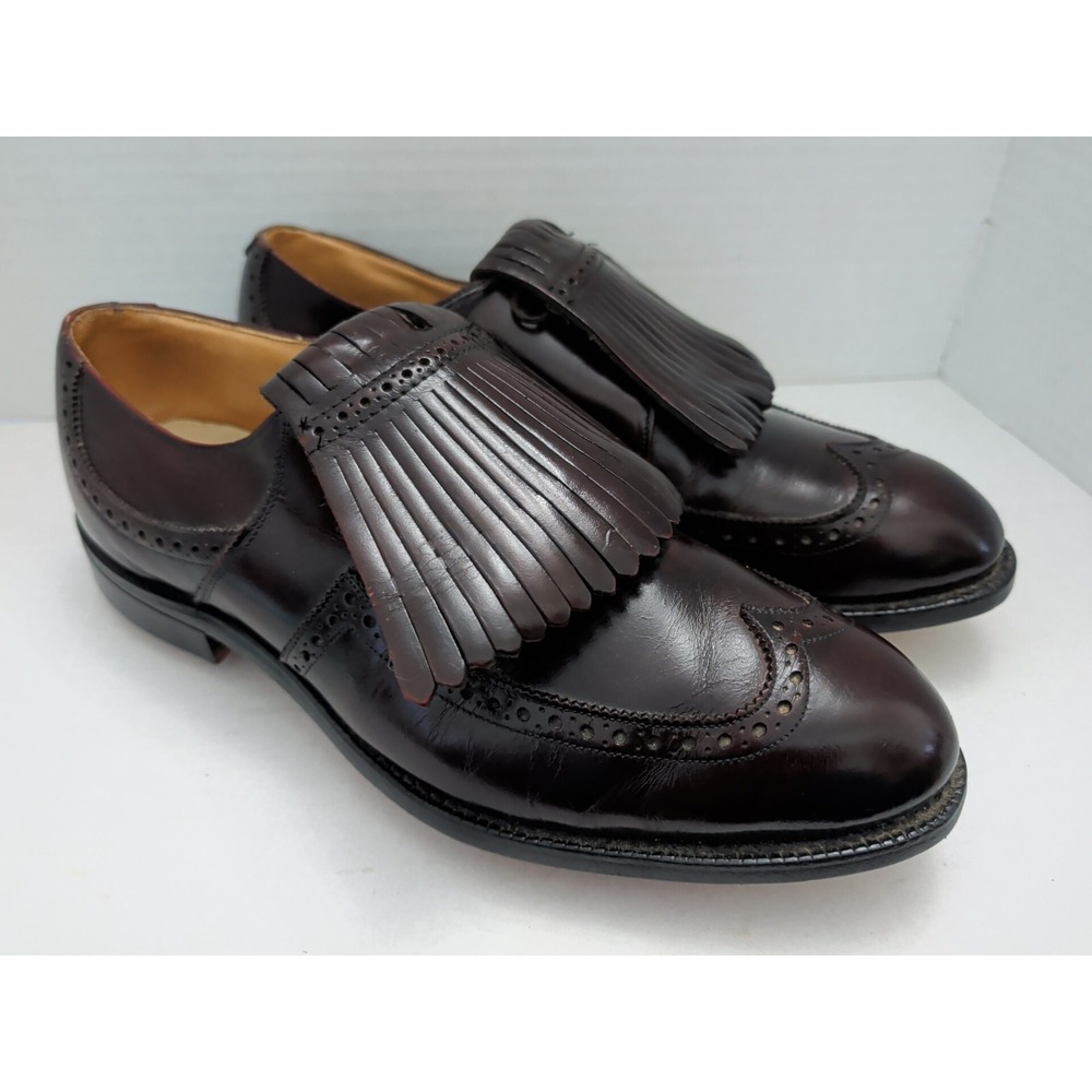 Johnston & Murphy Greenskeeper Wingtip Kiltie Metal Spike Golf Shoes Sz 9.5 E/C